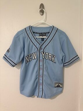 Steve & Barry's Light Blue Athletic Baseball Jersey with Navy & White Trim